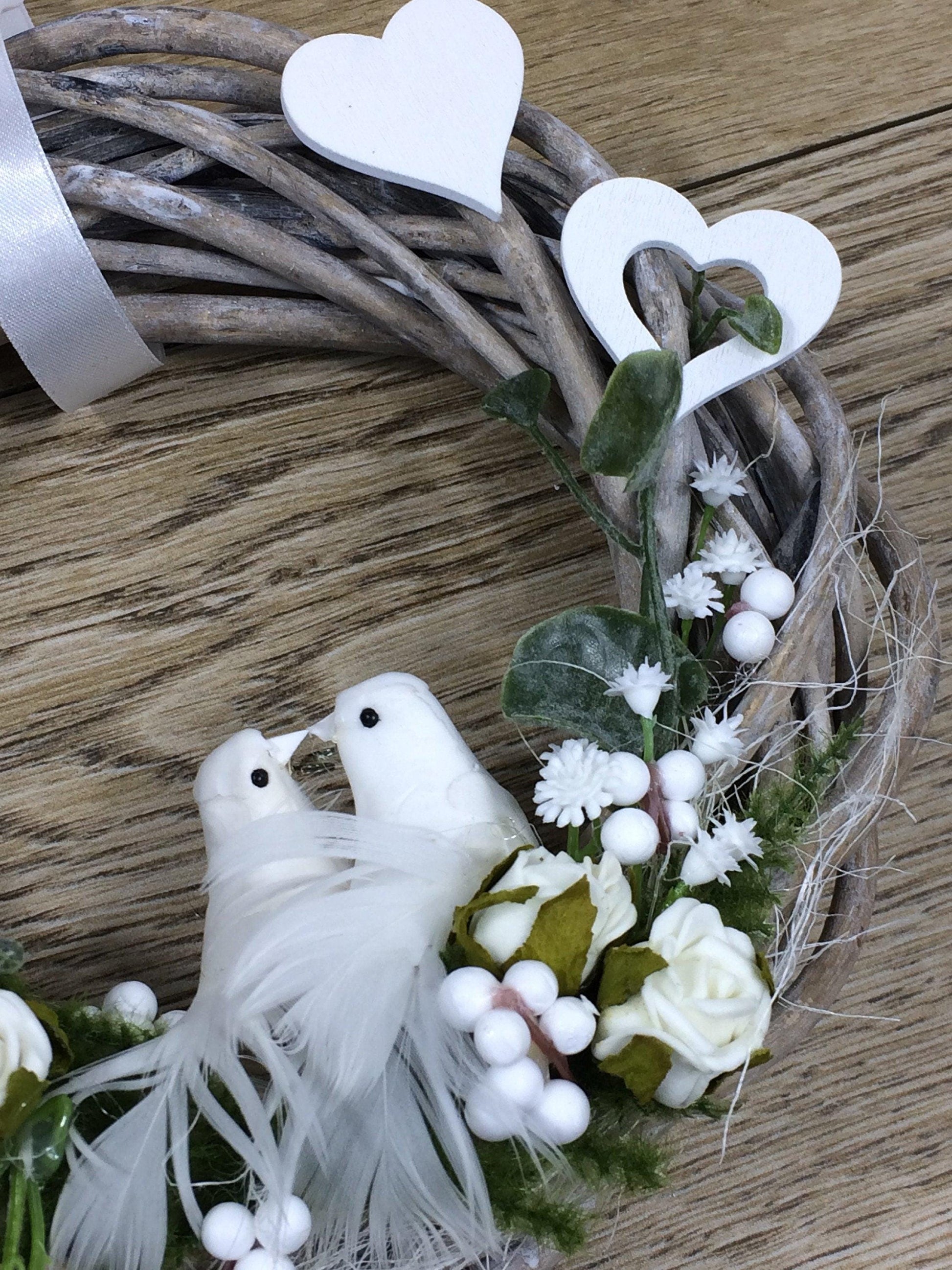 Türkranz Hochzeit Rose – Türdeko mit Rose Schleierkraut & Vögeln – Türkranz – SarahsFlowerStudio