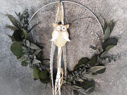 Türkranz Eule Herbst Kranz Ring Eukalyptus Wandkranz Trockenblumen Natur natürlich Hoop Herbst Herbstlich – handgemacht aus Seiden- und Kunstblumen, langlebig & pflegeleicht von SarahsFlowerStudio