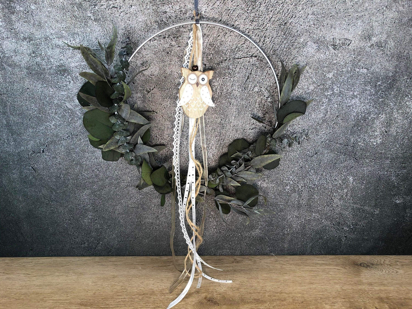 Türkranz Eule Herbst Kranz Ring Eukalyptus Wandkranz Trockenblumen Natur natürlich Hoop Herbst Herbstlich – handgemacht aus Seiden- und Kunstblumen, langlebig & pflegeleicht von SarahsFlowerStudio
