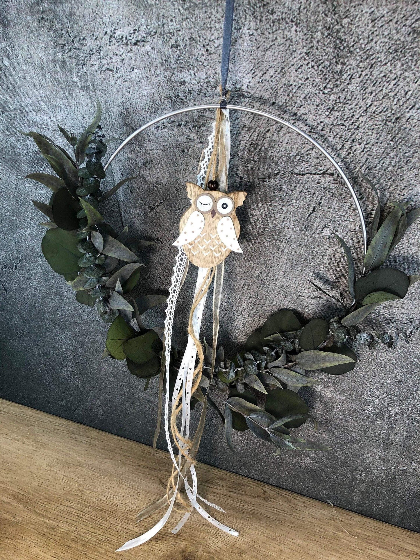 Türkranz Eule Herbst Kranz Ring Eukalyptus Wandkranz Trockenblumen Natur natürlich Hoop Herbst Herbstlich – handgemacht aus Seiden- und Kunstblumen, langlebig & pflegeleicht von SarahsFlowerStudio