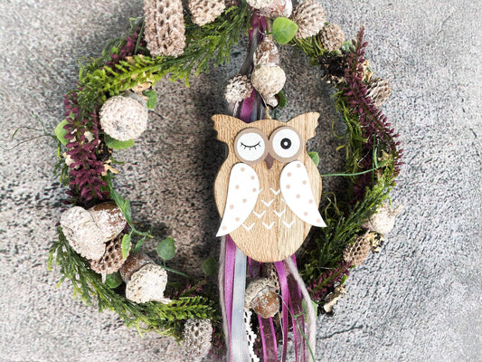 Türkranz Heide Eule Herbst Herbstlich Türschmuck Modern Wunschfarbe Wunschgröße Tür Schmuck ganzjährig – handgemacht aus Seiden- und Kunstblumen, langlebig & pflegeleicht von SarahsFlowerStudio