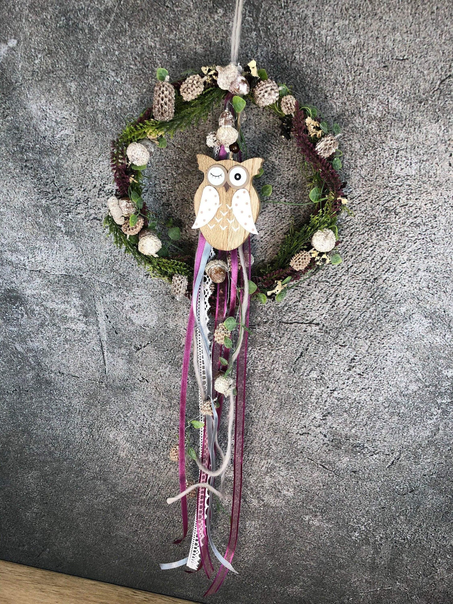 Türkranz Heide Eule Herbst Herbstlich Türschmuck Modern Wunschfarbe Wunschgröße Tür Schmuck ganzjährig – handgemacht aus Seiden- und Kunstblumen, langlebig & pflegeleicht von SarahsFlowerStudio