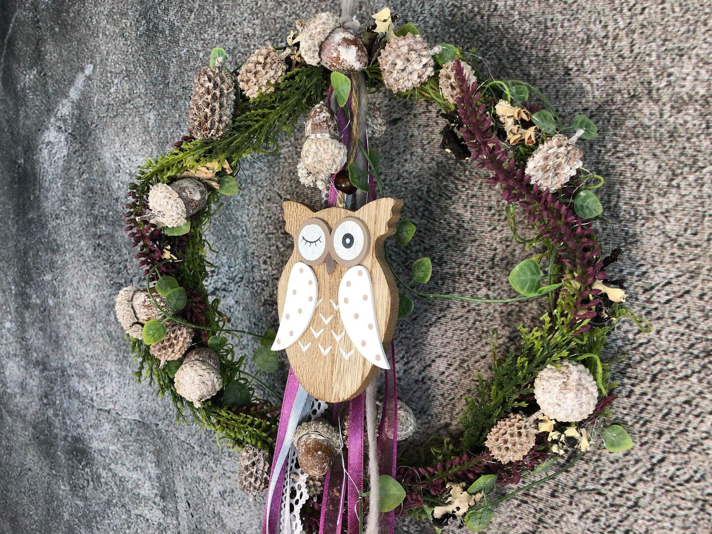 Türkranz Heide Eule Herbst Herbstlich Türschmuck Modern Wunschfarbe Wunschgröße Tür Schmuck ganzjährig – handgemacht aus Seiden- und Kunstblumen, langlebig & pflegeleicht von SarahsFlowerStudio