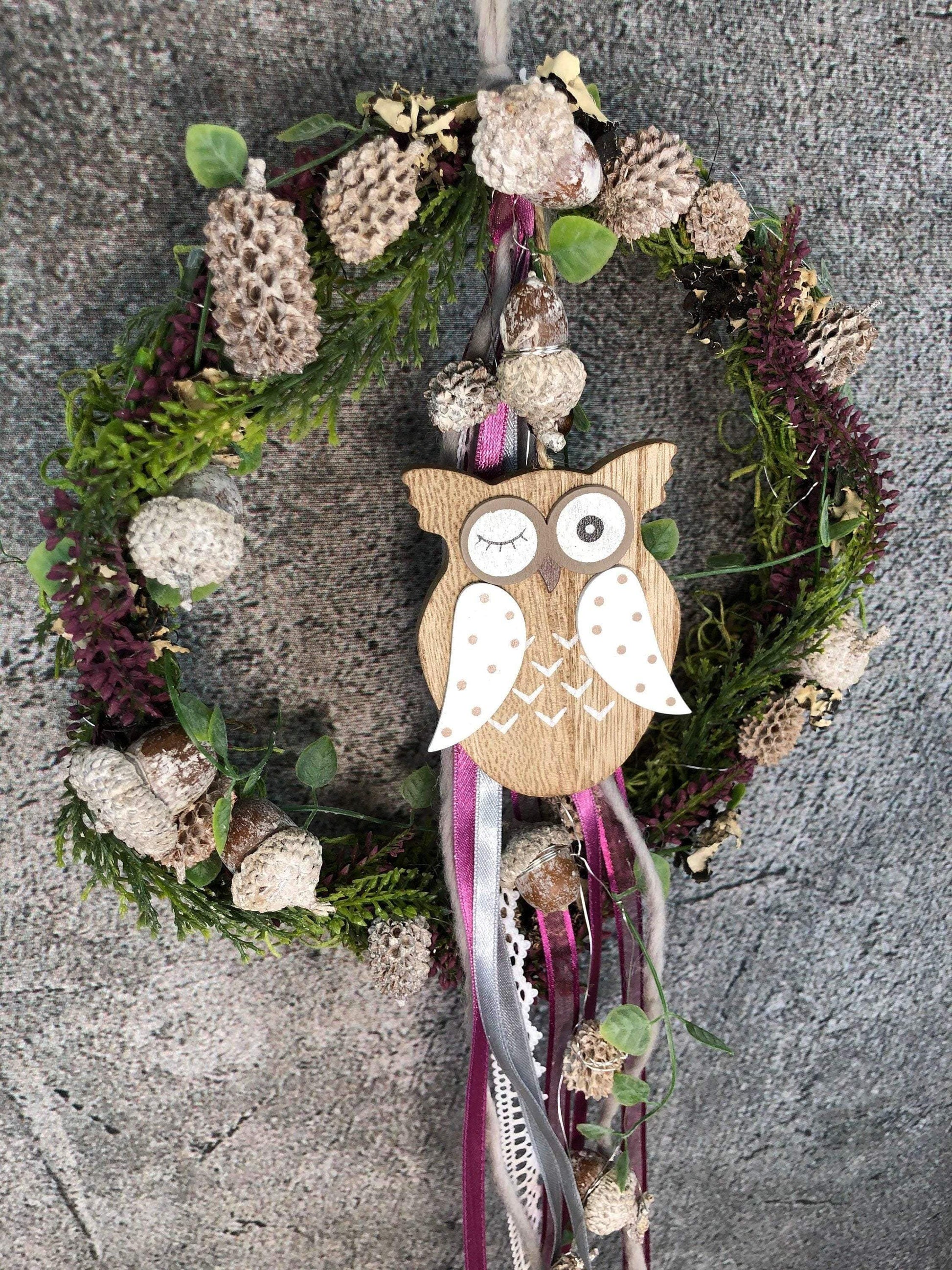 Türkranz Heide Eule Herbst Herbstlich Türschmuck Modern Wunschfarbe Wunschgröße Tür Schmuck ganzjährig – handgemacht aus Seiden- und Kunstblumen, langlebig & pflegeleicht von SarahsFlowerStudio