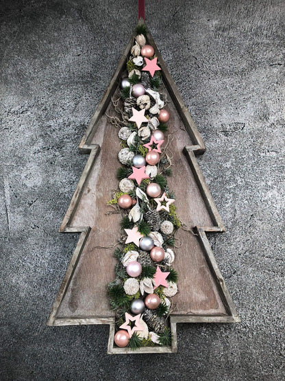 Türkranz Tannenbaum Tanne Baum Advent Kranz Wanddekoration Dekoration Türdekoration Weihnachten Weidenkranz – handgemacht aus Seiden- und Kunstblumen, langlebig & pflegeleicht von SarahsFlowerStudio