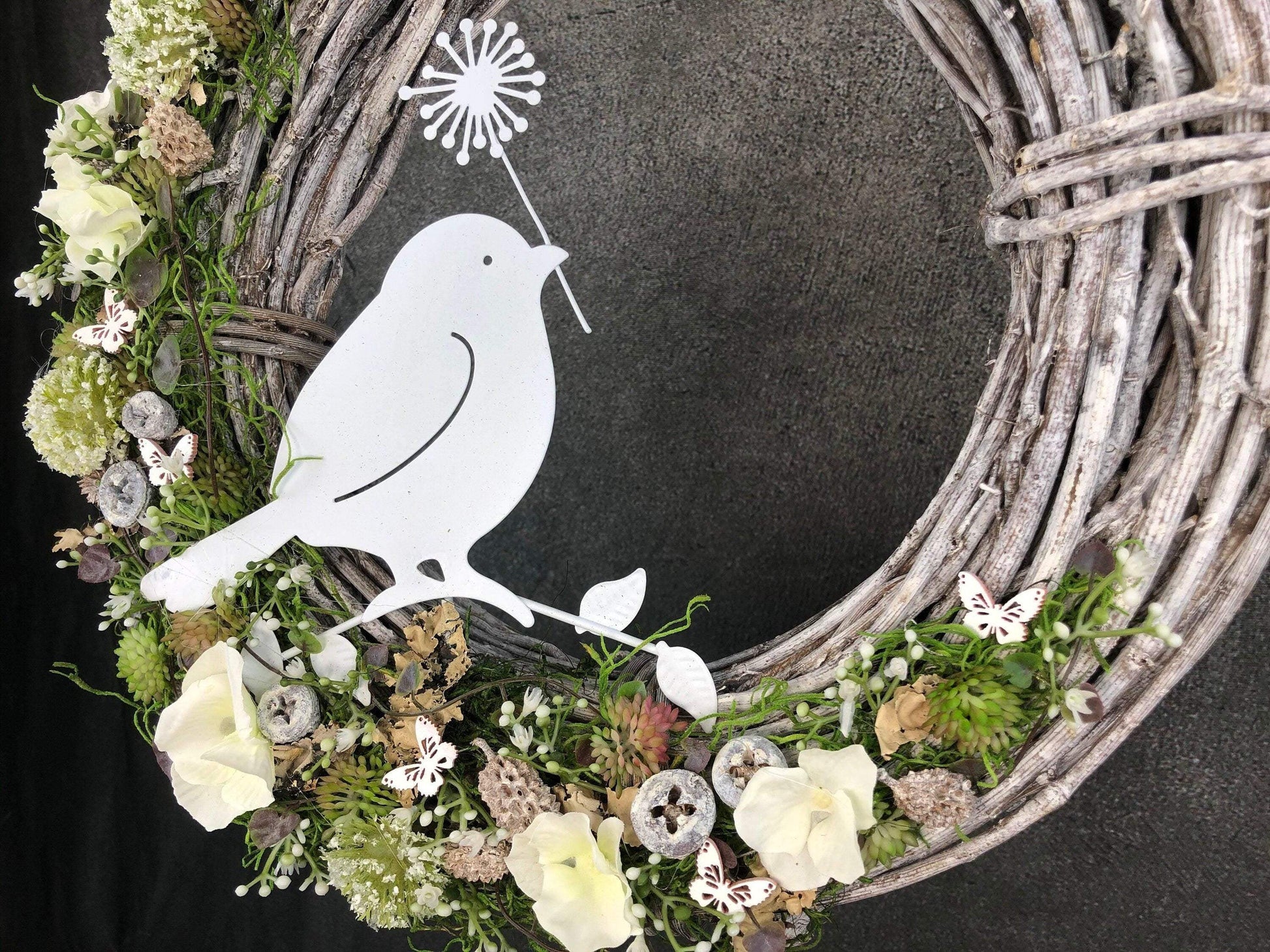 Türkranz Türdeko Türschmuck Kirschblüten Vogel Willkommen Pusteblume Modern ganzjährig Tür Schmuck Herbst – handgemacht aus Seiden- und Kunstblumen, langlebig & pflegeleicht von SarahsFlowerStudio