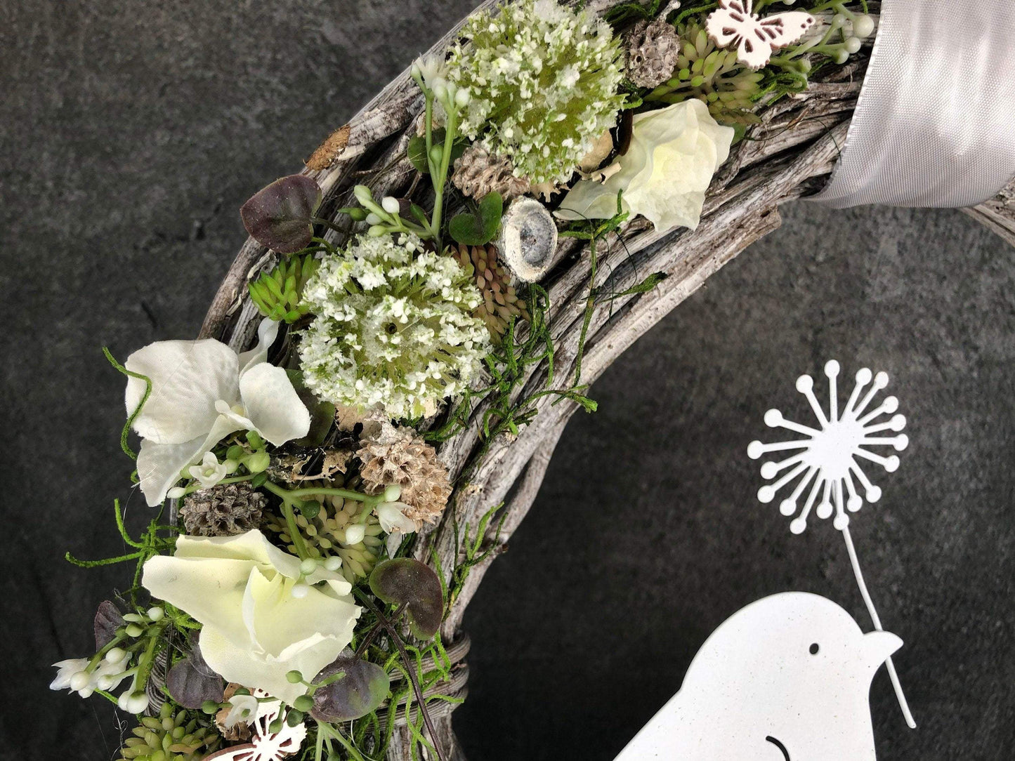 Türkranz Türdeko Türschmuck Kirschblüten Vogel Willkommen Pusteblume Modern ganzjährig Tür Schmuck Herbst – handgemacht aus Seiden- und Kunstblumen, langlebig & pflegeleicht von SarahsFlowerStudio