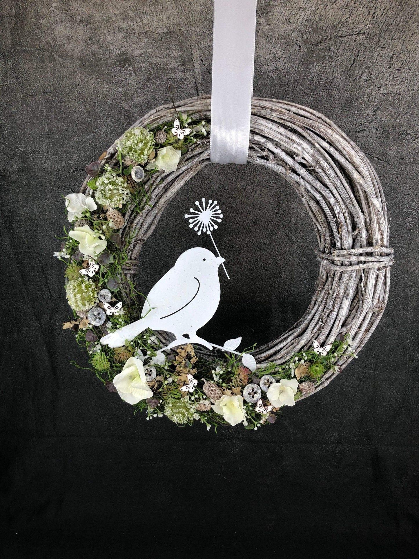 Türkranz Türdeko Türschmuck Kirschblüten Vogel Willkommen Pusteblume Modern ganzjährig Tür Schmuck Herbst – handgemacht aus Seiden- und Kunstblumen, langlebig & pflegeleicht von SarahsFlowerStudio