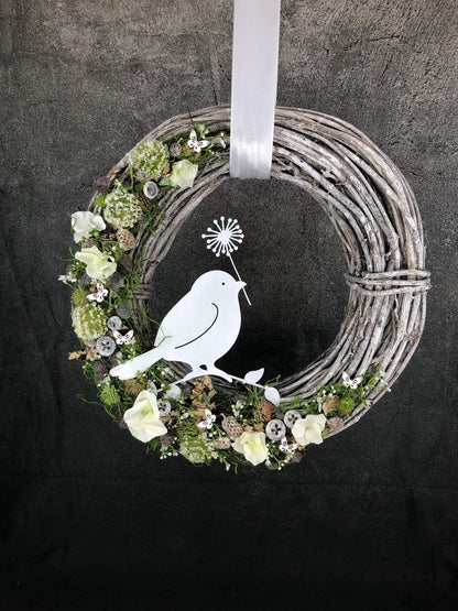 Türkranz Türdeko Türschmuck Kirschblüten Vogel Willkommen Pusteblume Modern ganzjährig Tür Schmuck Herbst – handgemacht aus Seiden- und Kunstblumen, langlebig & pflegeleicht von SarahsFlowerStudio