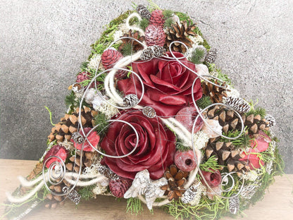 Grabgesteck Grabschmuck Herz Wunschgröße Grabdekoration Grabschmuck Allerheiligen Wachs Rose – handgemacht aus Seiden- und Kunstblumen, langlebig & pflegeleicht von SarahsFlowerStudio