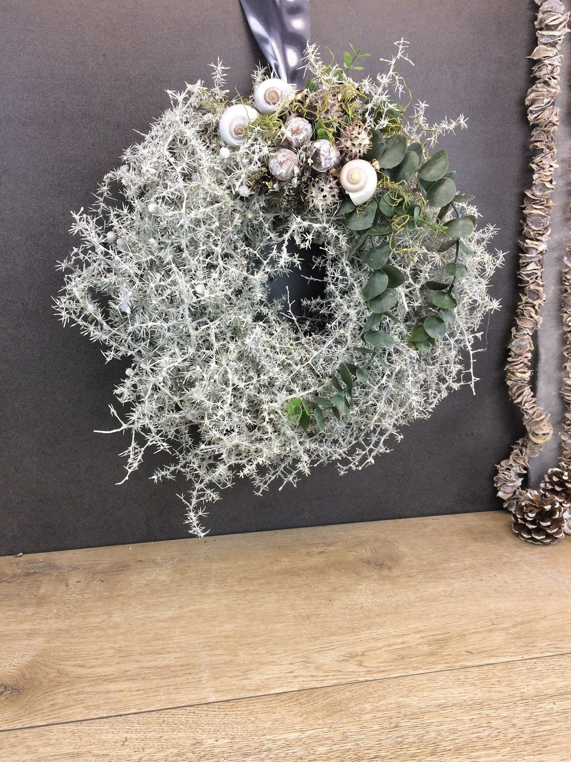Türkranz Kranz Natur Trockenmaterial Handgebunden Modern ganzjährig Türschmuck Wachs Wachskranz gewachst Weiß Asparagus Eukalyptus Schnecke – handgemacht aus Seiden- und Kunstblumen, langlebig & pflegeleicht von SarahsFlowerStudio