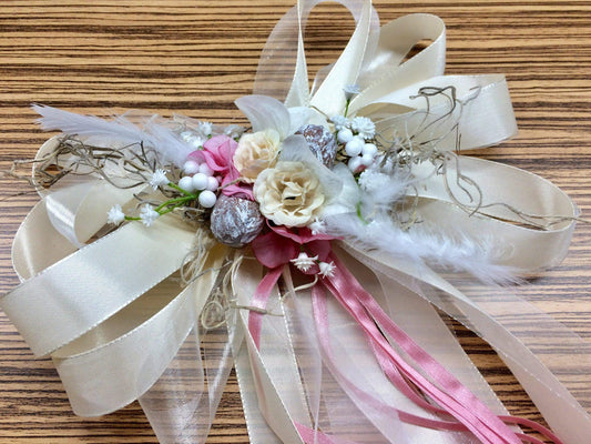 2 Schleifen 60cmx25cm Autoschleifen für Seitenspiegel Kirchenbank in Wunschfarbe große Schleife Dekoration Rose – handgemacht aus Seiden- und Kunstblumen, langlebig & pflegeleicht von SarahsFlowerStudio