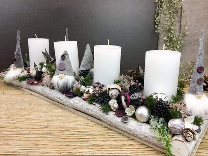 Adventskranz Adventskalender Wichtel Modern Länglich in zwei verschiedenen Größen L und XL – handgemacht aus Seiden- und Kunstblumen, langlebig & pflegeleicht von SarahsFlowerStudio