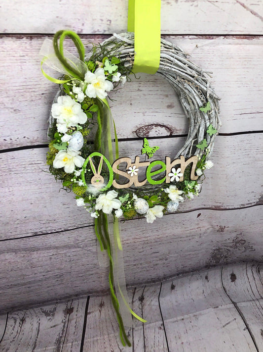 Osterkranz Türkranz mit Hasen, Maiglöckchen & Eiern – Frühlingsdeko Seidenblumen – Türkranz – SarahsFlowerStudio