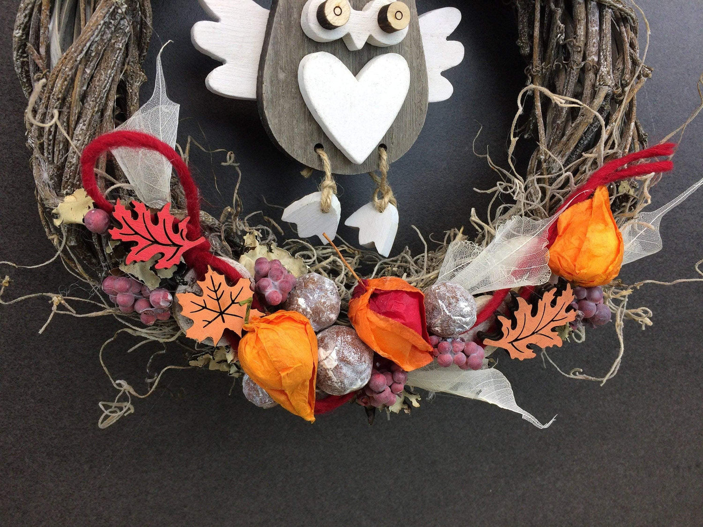 Türkranz 26cm Türdeko Türschmuck Eule Modern Tür Schmuck Herbst herbstlich ganzjährig Herbst – handgemacht aus Seiden- und Kunstblumen, langlebig & pflegeleicht von SarahsFlowerStudio