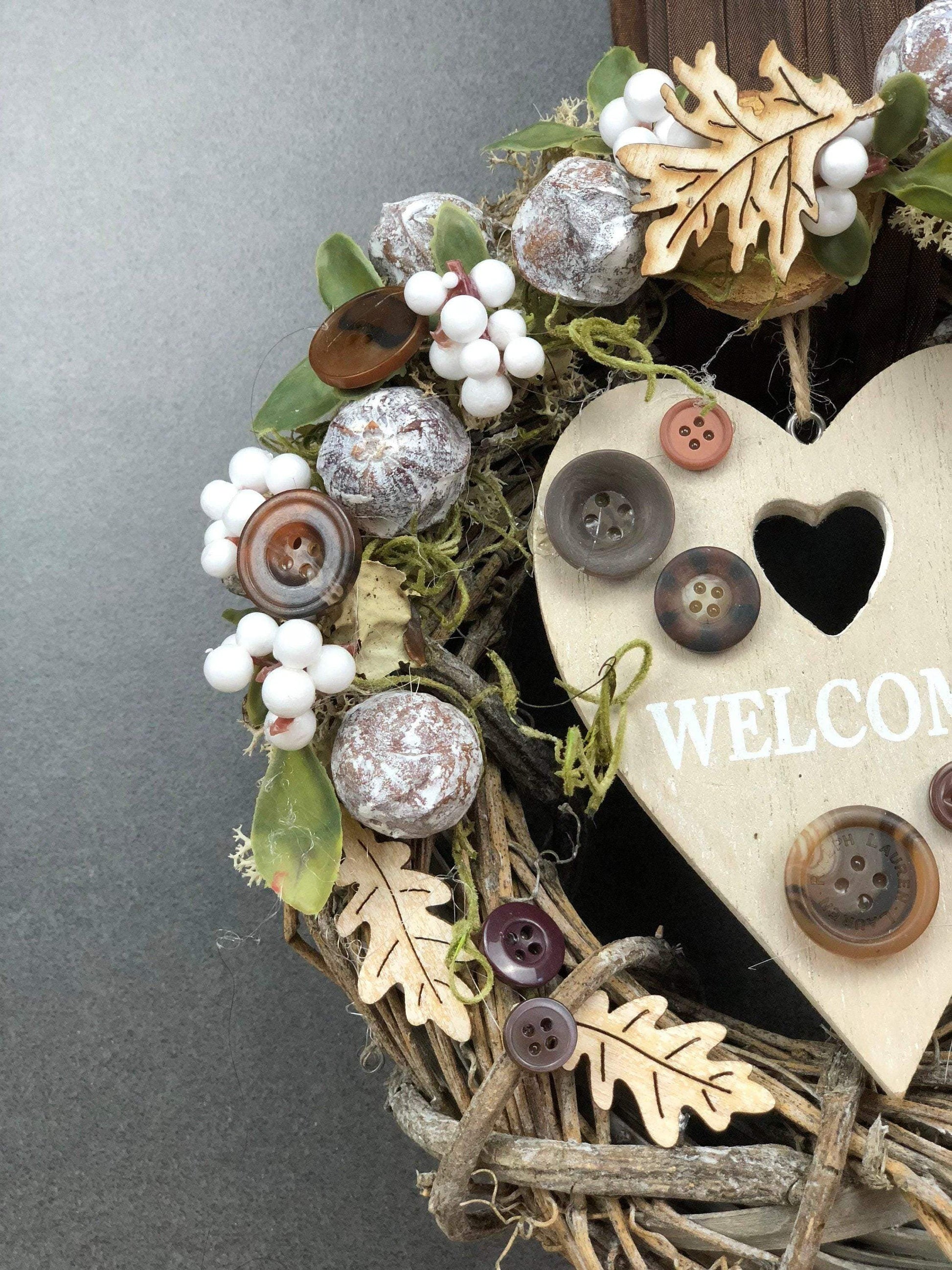 Türkranz 22cm Türdeko Türschmuck Herz Welcome Modern Tür Schmuck Herbst herbstlich ganzjährig Herbst – handgemacht aus Seiden- und Kunstblumen, langlebig & pflegeleicht von SarahsFlowerStudio