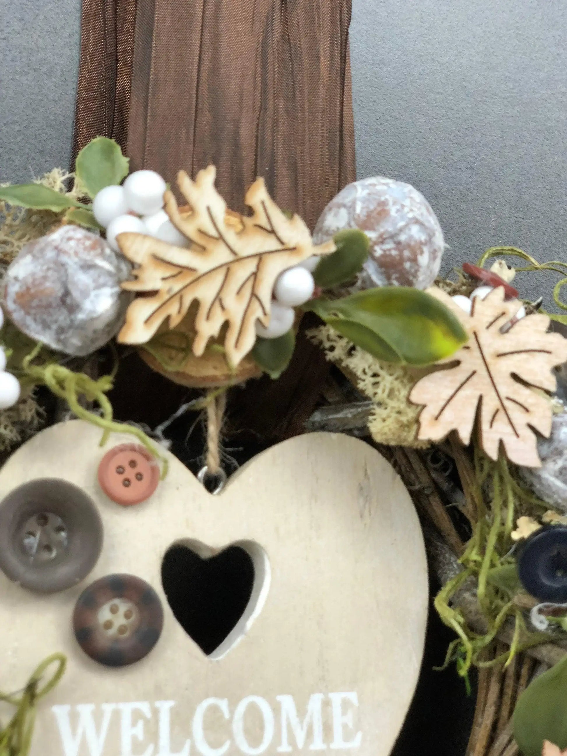 Türkranz 22cm Türdeko Türschmuck Herz Welcome Modern Tür Schmuck Herbst herbstlich ganzjährig Herbst – handgemacht aus Seiden- und Kunstblumen, langlebig & pflegeleicht von SarahsFlowerStudio