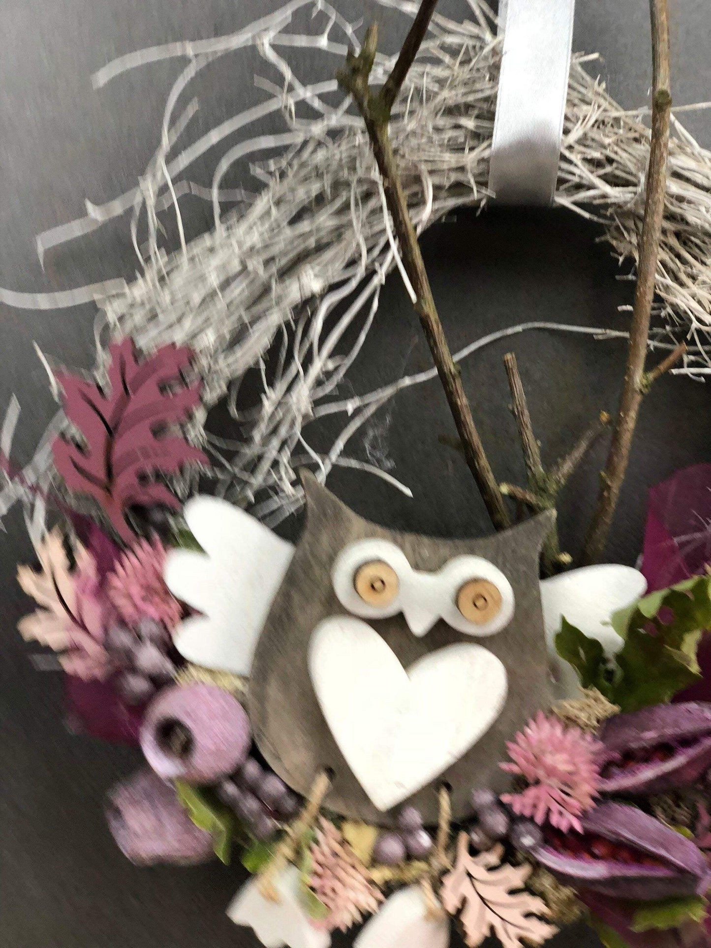 Türkranz 22cm Türdeko Türschmuck Eule Modern Tür Schmuck Herbst herbstlich ganzjährig Herbst – handgemacht aus Seiden- und Kunstblumen, langlebig & pflegeleicht von SarahsFlowerStudio