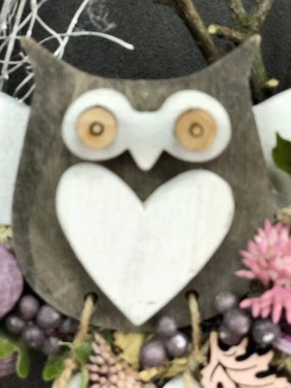 Türkranz 22cm Türdeko Türschmuck Eule Modern Tür Schmuck Herbst herbstlich ganzjährig Herbst – handgemacht aus Seiden- und Kunstblumen, langlebig & pflegeleicht von SarahsFlowerStudio