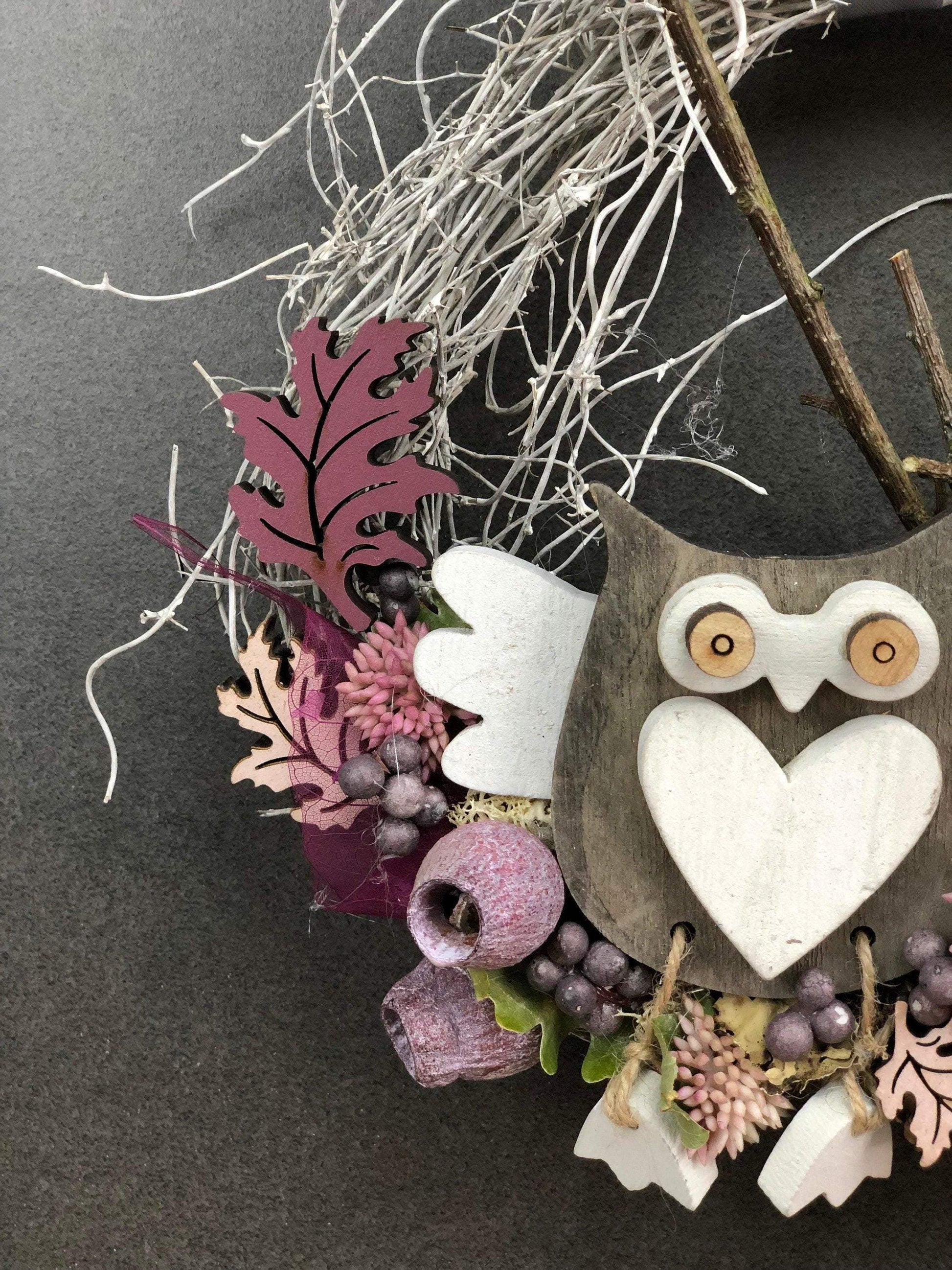 Türkranz 22cm Türdeko Türschmuck Eule Modern Tür Schmuck Herbst herbstlich ganzjährig Herbst – handgemacht aus Seiden- und Kunstblumen, langlebig & pflegeleicht von SarahsFlowerStudio