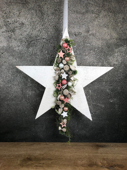 Advent Türkranz Stern 40cm Stern Türdekoration Türschmuck Fensterdeko Weihnachten Weihnachtsdekoration – handgemacht aus Seiden- und Kunstblumen, langlebig & pflegeleicht von SarahsFlowerStudio