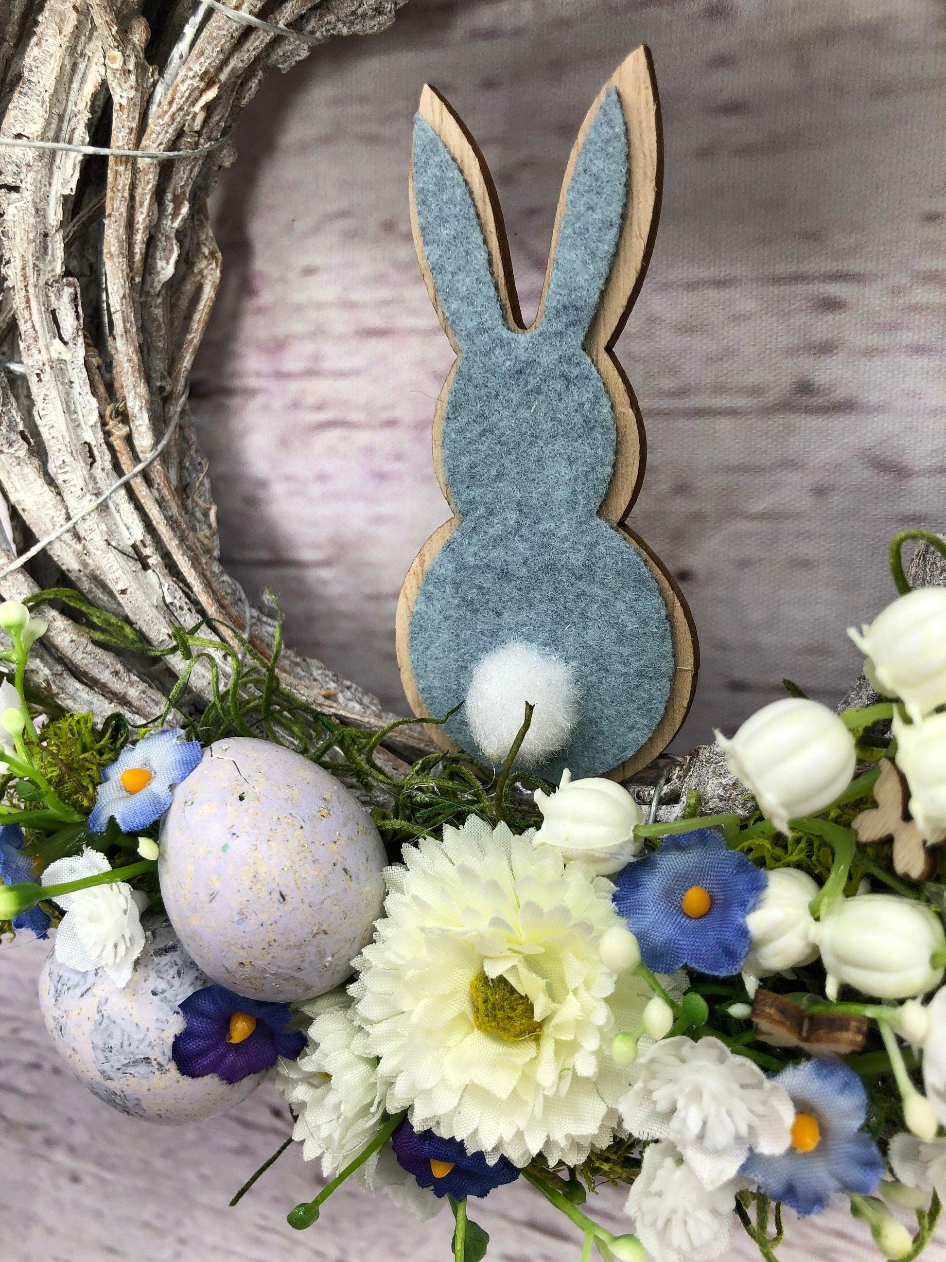 Türkranz Ostern Schleierkraut & Hasen – Frühlingskranz Seidenblumen handgefertigt – Türkranz – SarahsFlowerStudio