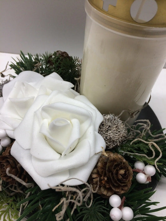 Grabschmuck Rose 20cm Seidenblumen – Grabgesteck handgefertigt – Grabgesteck – SarahsFlowerStudio