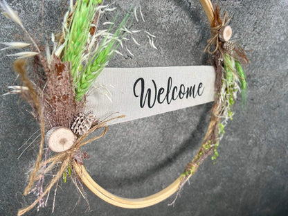 Türkranz Kranz Ring Stickring Welcome Band Eukalyptus Gräser Wandkranz Trockenblumen Hoop – handgemacht aus Seiden- und Kunstblumen, langlebig & pflegeleicht von SarahsFlowerStudio