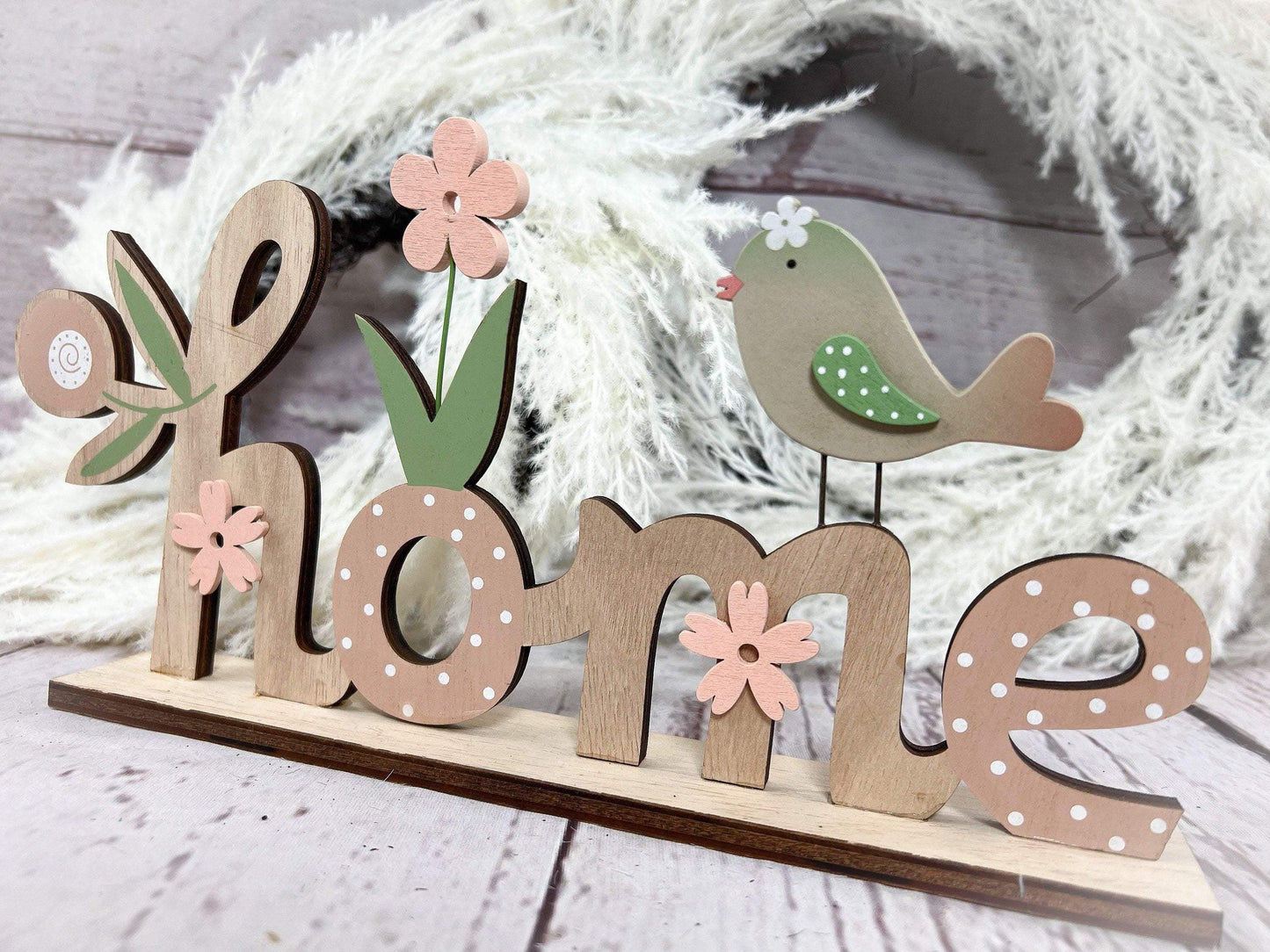 Schrift Home Holz Schild 15x29cm Deko Frühling Sommer ganzjährig Tür Schmuck – handgemacht aus Seiden- und Kunstblumen, langlebig & pflegeleicht von SarahsFlowerStudio