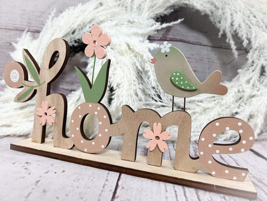 Schrift Home Holz Schild 15x29cm Deko Frühling Sommer ganzjährig Tür Schmuck – handgemacht aus Seiden- und Kunstblumen, langlebig & pflegeleicht von SarahsFlowerStudio