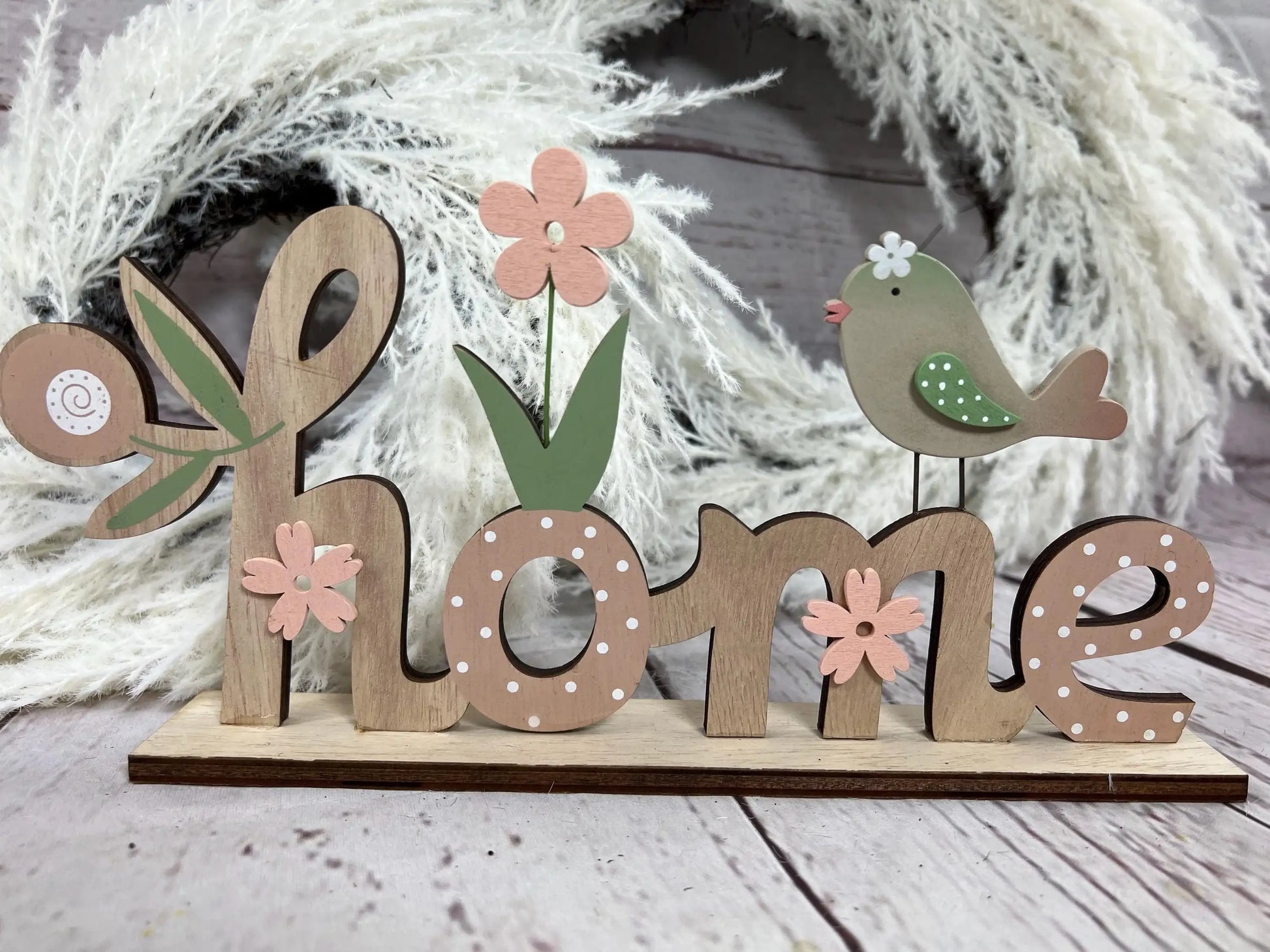 Schrift Home Holz Schild 15x29cm Deko Frühling Sommer ganzjährig Tür Schmuck – handgemacht aus Seiden- und Kunstblumen, langlebig & pflegeleicht von SarahsFlowerStudio