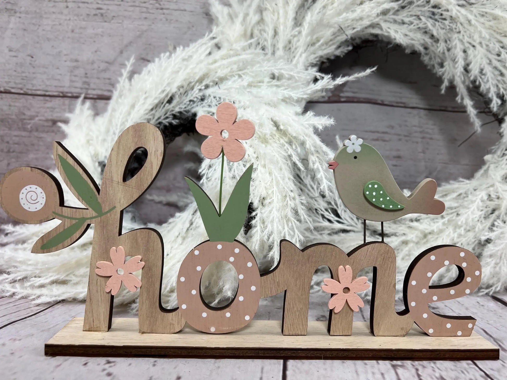 Schrift Home Holz Schild 15x29cm Deko Frühling Sommer ganzjährig Tür Schmuck – handgemacht aus Seiden- und Kunstblumen, langlebig & pflegeleicht von SarahsFlowerStudio