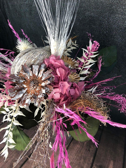 Strauß Gefriergetrocknet Hortensie mit Exoten Tischgesteck Gräser Trockenblumen Trockenmaterial Natur natürlich dried bouquet dried Flowers – handgemacht aus Seiden- und Kunstblumen, langlebig & pflegeleicht von SarahsFlowerStudio
