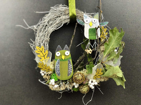 Türkranz 22cm Türdeko Türschmuck Eule Modern Tür Schmuck Herbst herbstlich ganzjährig Herbst – handgemacht aus Seiden- und Kunstblumen, langlebig & pflegeleicht von SarahsFlowerStudio