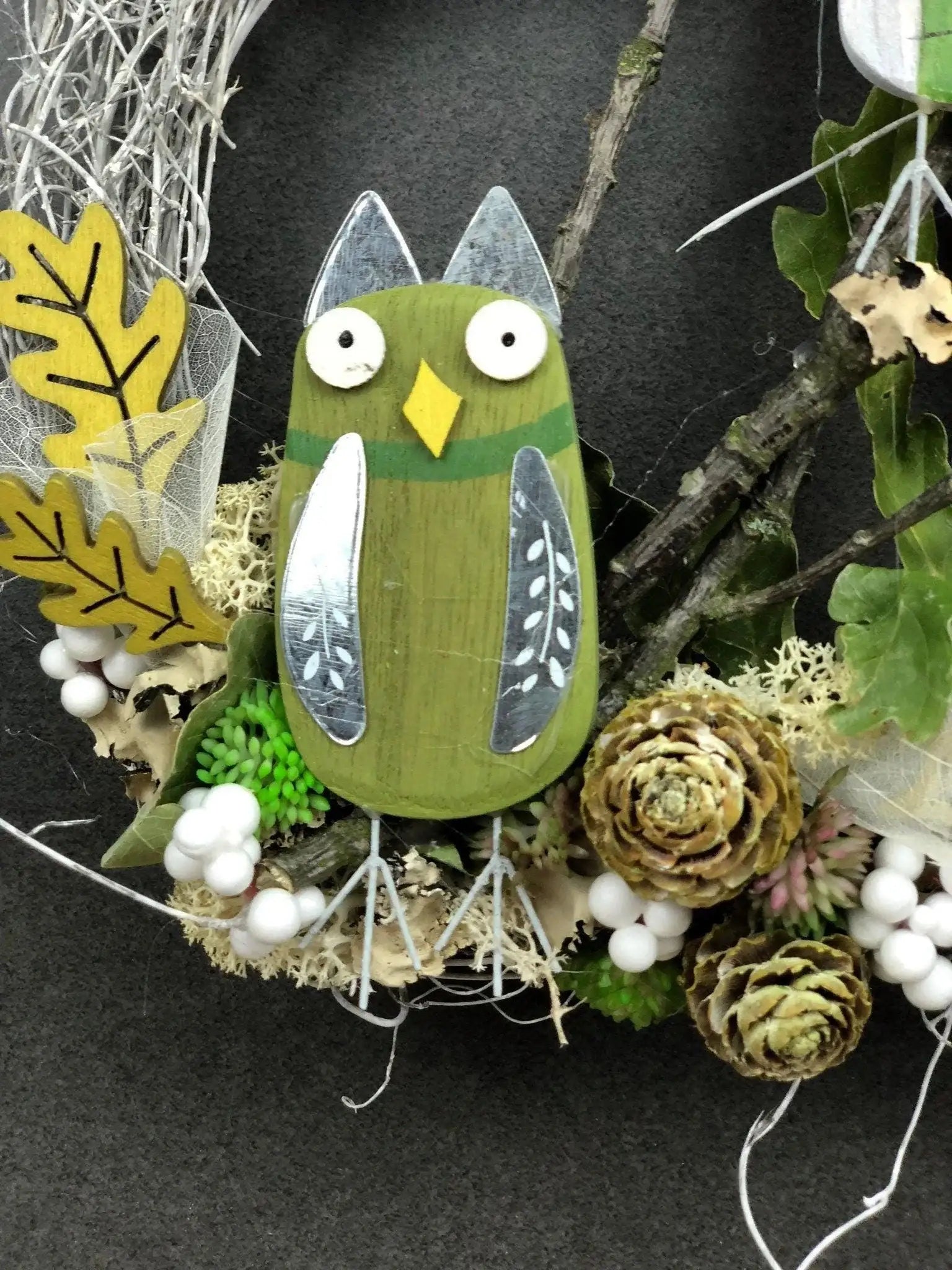 Türkranz 22cm Türdeko Türschmuck Eule Modern Tür Schmuck Herbst herbstlich ganzjährig Herbst – handgemacht aus Seiden- und Kunstblumen, langlebig & pflegeleicht von SarahsFlowerStudio