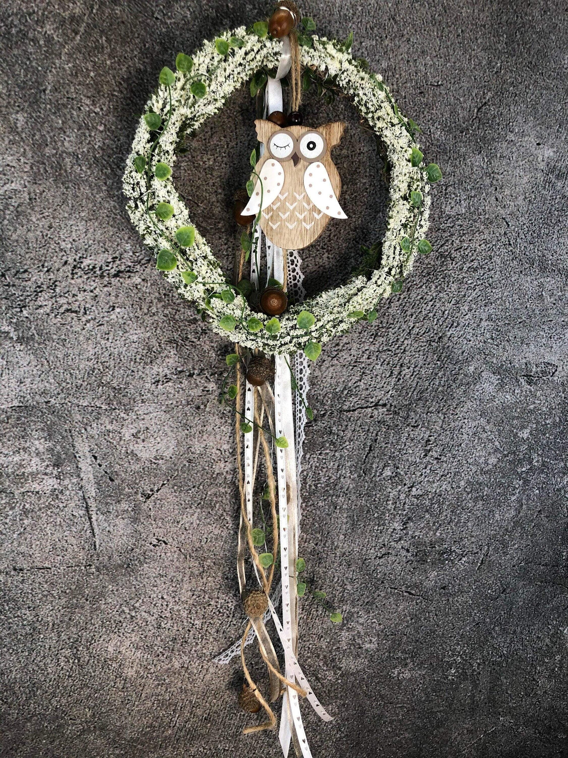 Türkranz Heide Eule Herbst Herbstlich Türschmuck Modern Wunschfarbe Wunschgröße Tür Schmuck ganzjährig – handgemacht aus Seiden- und Kunstblumen, langlebig & pflegeleicht von SarahsFlowerStudio
