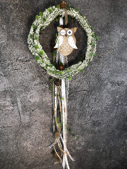 Türkranz Heide Eule Herbst Herbstlich Türschmuck Modern Wunschfarbe Wunschgröße Tür Schmuck ganzjährig – handgemacht aus Seiden- und Kunstblumen, langlebig & pflegeleicht von SarahsFlowerStudio