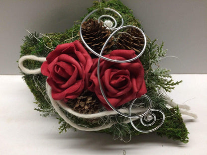 Grabgesteck Grabschmuck Allerheiligen Moosherz 20cm Grabdeko Grabdekoration – handgemacht aus Seiden- und Kunstblumen, langlebig & pflegeleicht von SarahsFlowerStudio