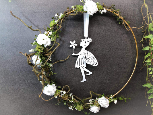 Türkranz ganzjährig Modern Türdeko Tür Schmuck Wunschgröße ganzjährig Fee Boho Band Fee Ring Goldring Metallring Herbst – handgemacht aus Seiden- und Kunstblumen, langlebig & pflegeleicht von SarahsFlowerStudio
