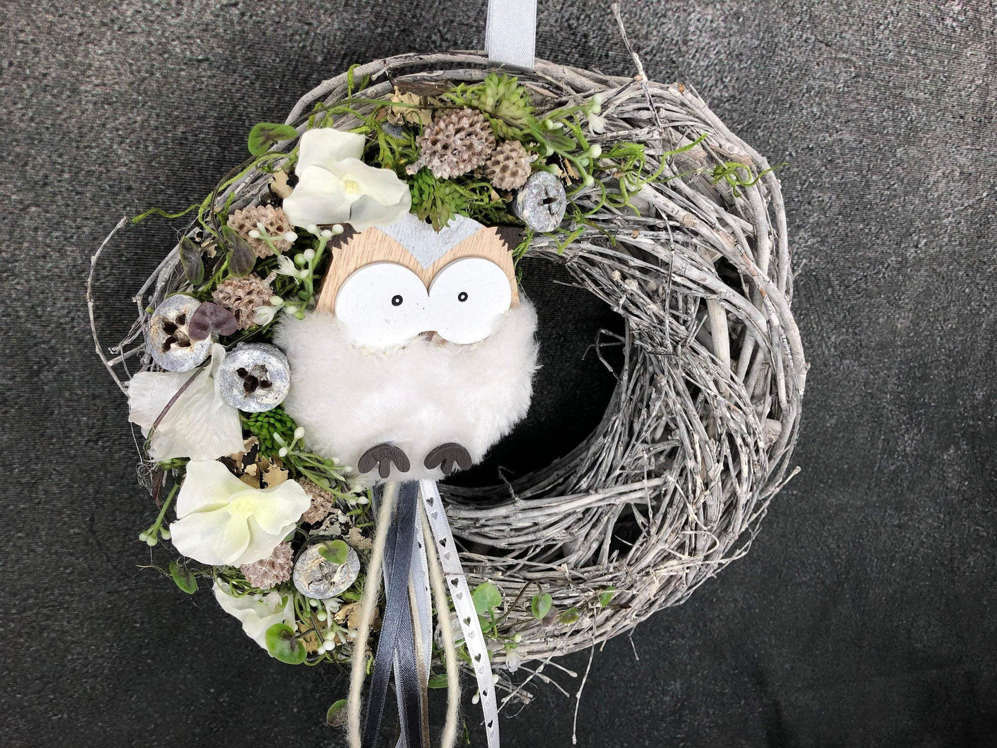 Türkranz Türdeko Türschmuck Eule Modern ganzjährig Tür Schmuck Herbst – handgemacht aus Seiden- und Kunstblumen, langlebig & pflegeleicht von SarahsFlowerStudio
