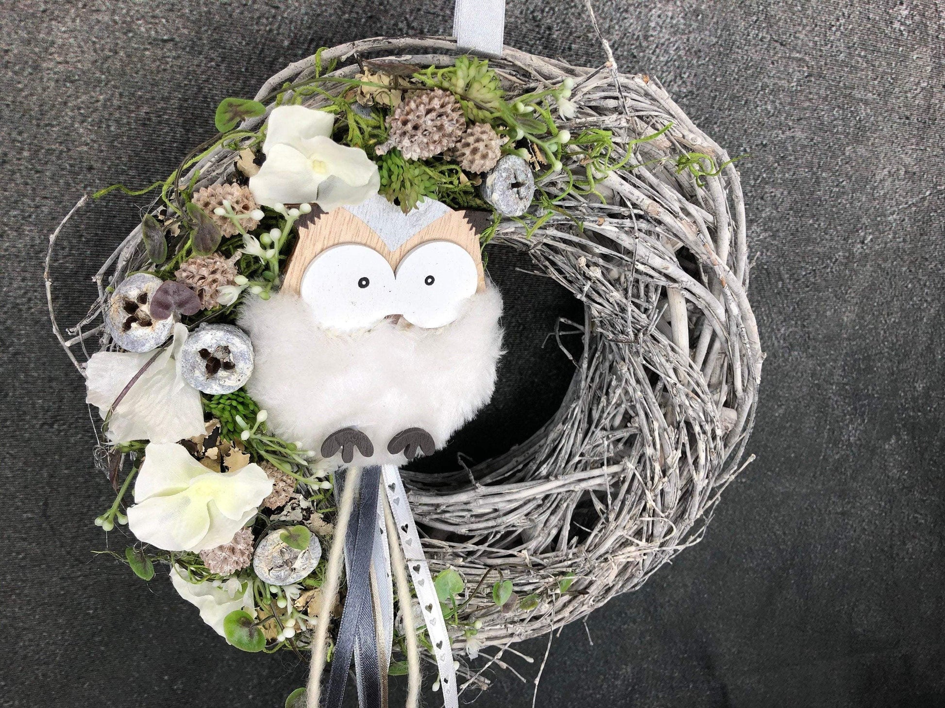 Türkranz Türdeko Türschmuck Eule Modern ganzjährig Tür Schmuck Herbst – handgemacht aus Seiden- und Kunstblumen, langlebig & pflegeleicht von SarahsFlowerStudio