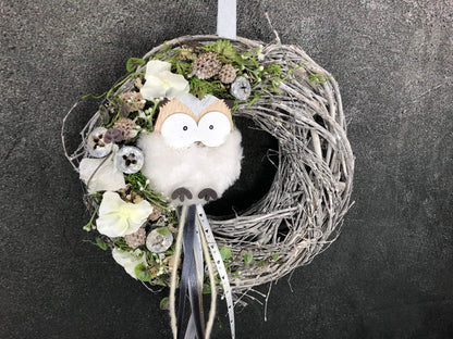 Türkranz Türdeko Türschmuck Eule Modern ganzjährig Tür Schmuck Herbst – handgemacht aus Seiden- und Kunstblumen, langlebig & pflegeleicht von SarahsFlowerStudio