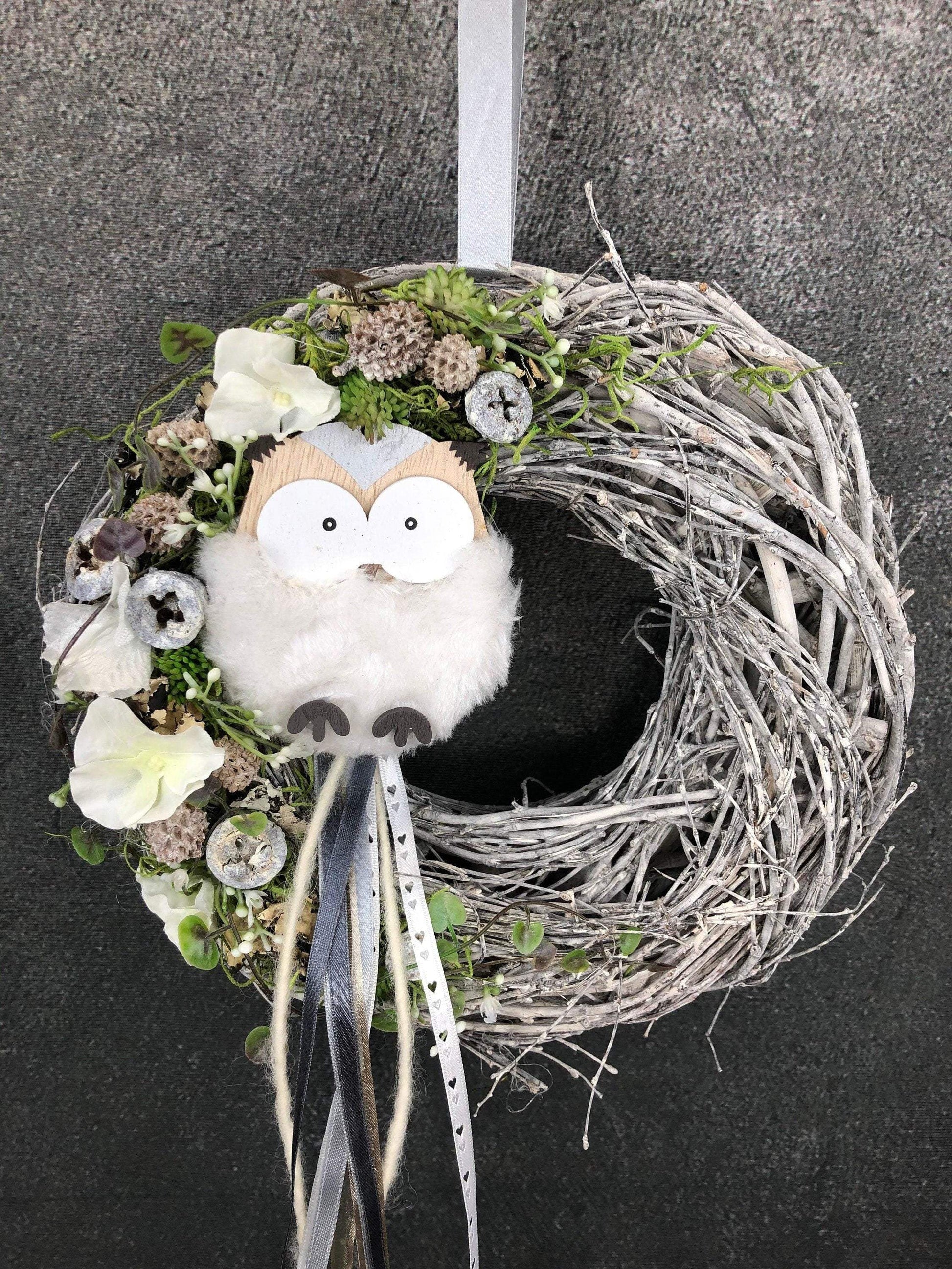 Türkranz Türdeko Türschmuck Eule Modern ganzjährig Tür Schmuck Herbst – handgemacht aus Seiden- und Kunstblumen, langlebig & pflegeleicht von SarahsFlowerStudio