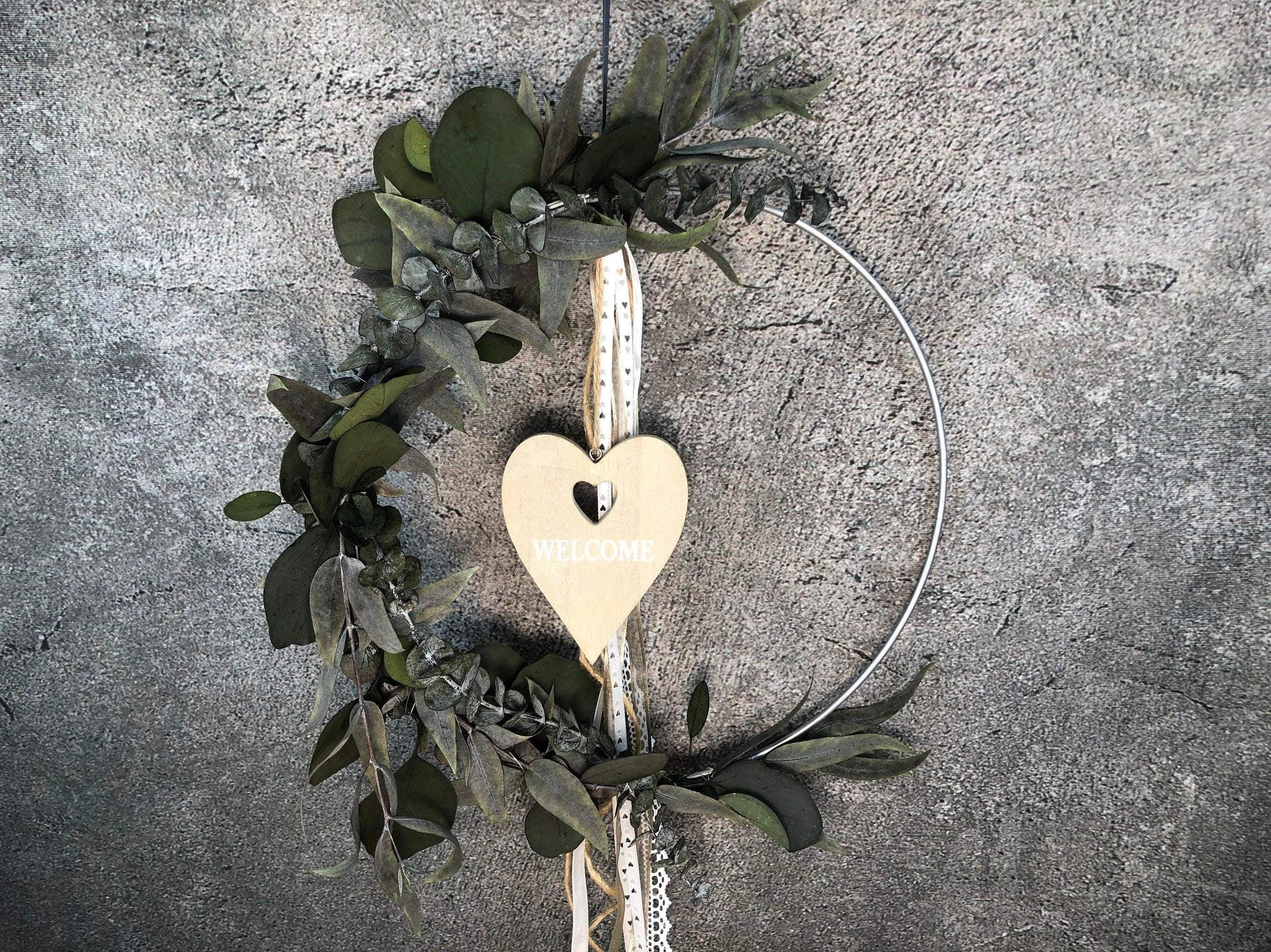 Türkranz Herz Welcome Herbst Kranz Ring Eukalyptus Wandkranz Trockenblumen Natur natürlich Hoop Herbst Herbstlich – handgemacht aus Seiden- und Kunstblumen, langlebig & pflegeleicht von SarahsFlowerStudio