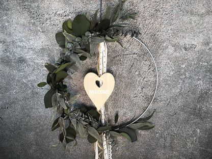 Türkranz Herz Welcome Herbst Kranz Ring Eukalyptus Wandkranz Trockenblumen Natur natürlich Hoop Herbst Herbstlich – handgemacht aus Seiden- und Kunstblumen, langlebig & pflegeleicht von SarahsFlowerStudio