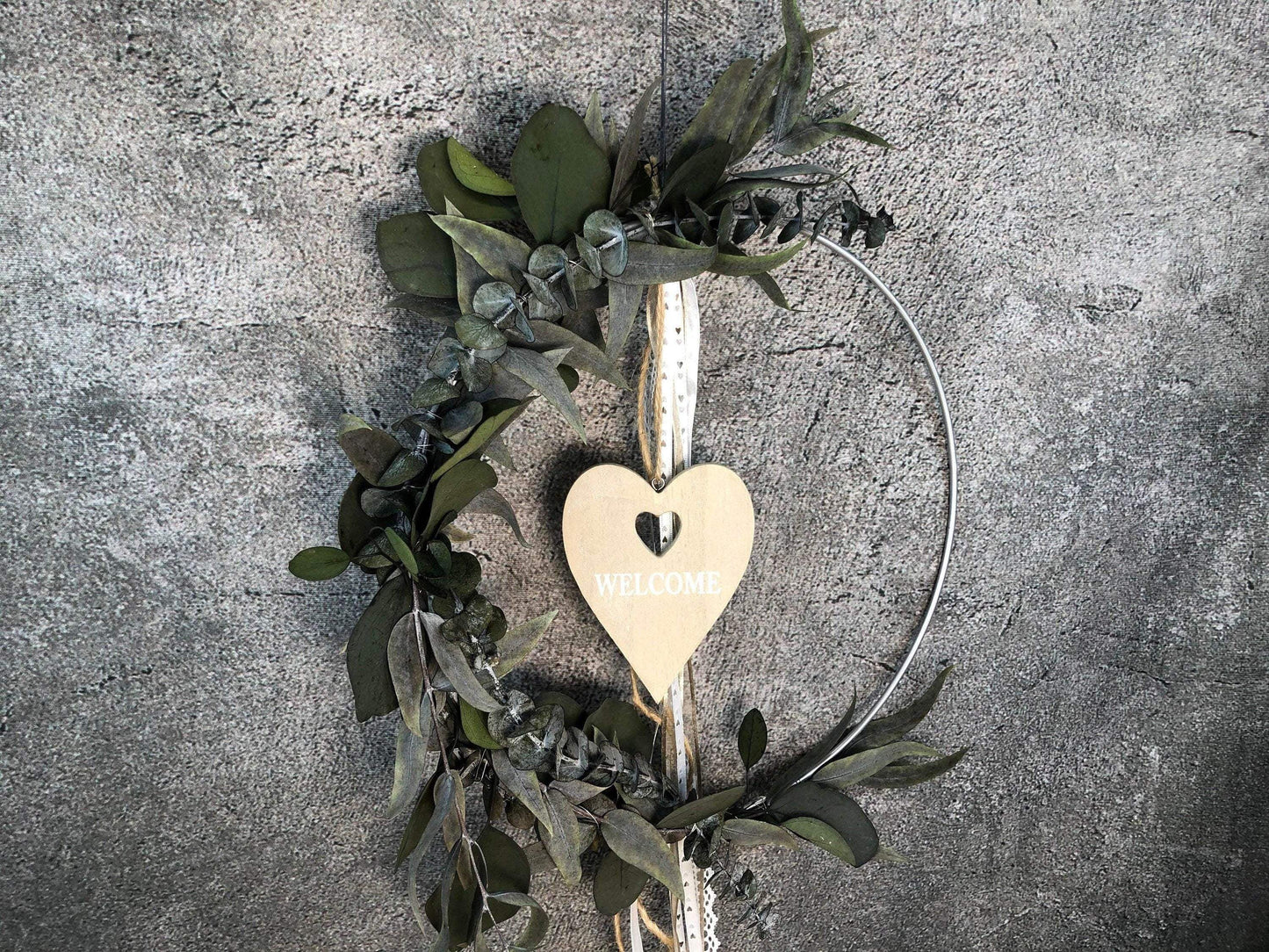 Türkranz Herz Welcome Herbst Kranz Ring Eukalyptus Wandkranz Trockenblumen Natur natürlich Hoop Herbst Herbstlich – handgemacht aus Seiden- und Kunstblumen, langlebig & pflegeleicht von SarahsFlowerStudio