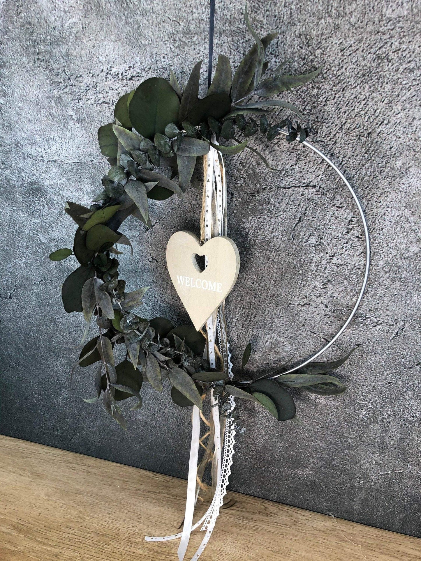 Türkranz Herz Welcome Herbst Kranz Ring Eukalyptus Wandkranz Trockenblumen Natur natürlich Hoop Herbst Herbstlich – handgemacht aus Seiden- und Kunstblumen, langlebig & pflegeleicht von SarahsFlowerStudio