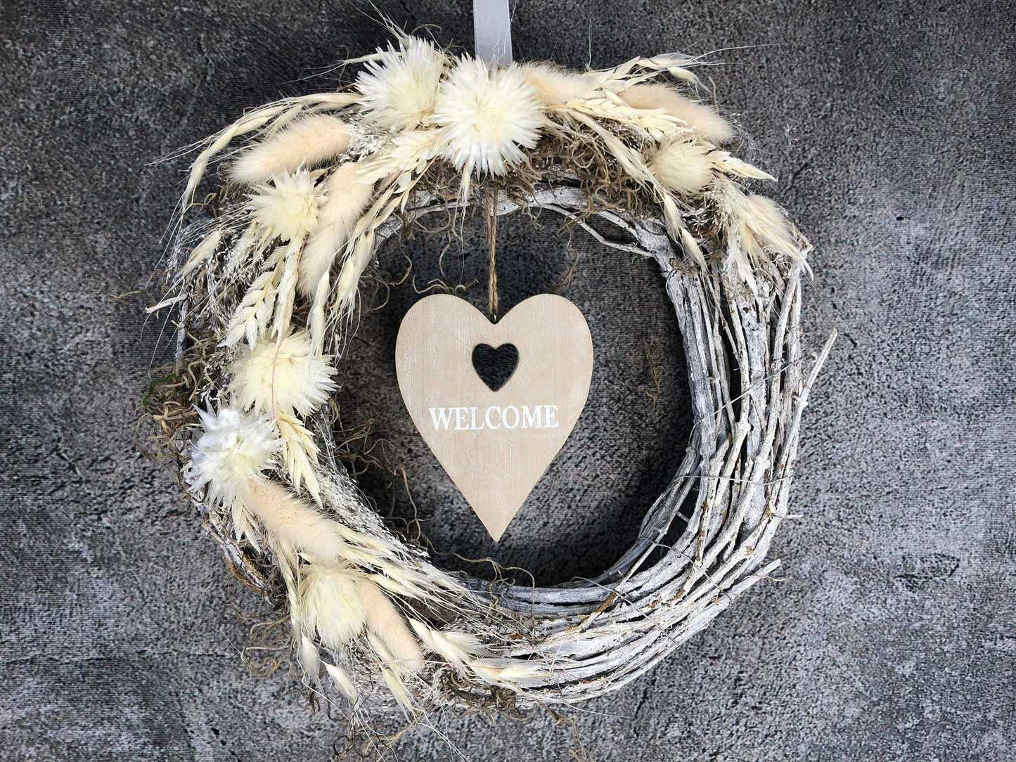 Türkranz Kranz Türschmuck Welcome Herz Gräser Herbst Herbstlich Trockenblumen Trockenmaterial Natur natürlich dried bouquet dried Flowers – handgemacht aus Seiden- und Kunstblumen, langlebig & pflegeleicht von SarahsFlowerStudio