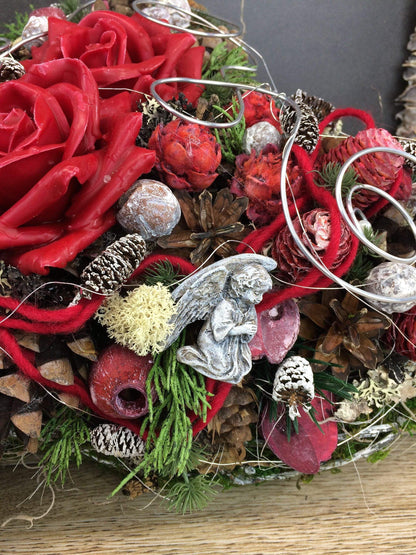 Grabgesteck Allerheiligen Wachsrosen Wachsrose Rose Grabschmuck Herz Grabdekoration – handgemacht aus Seiden- und Kunstblumen, langlebig & pflegeleicht von SarahsFlowerStudio