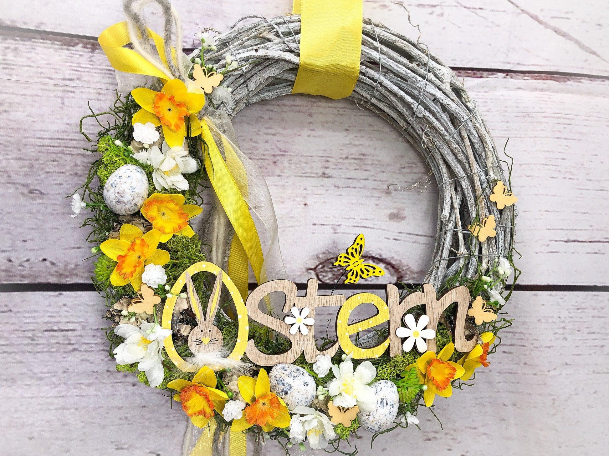 Frühlingskranz Türkranz Maiglöckchen & Hasen – Osterdeko Seidenblumen handgefertigt – Türkranz – SarahsFlowerStudio